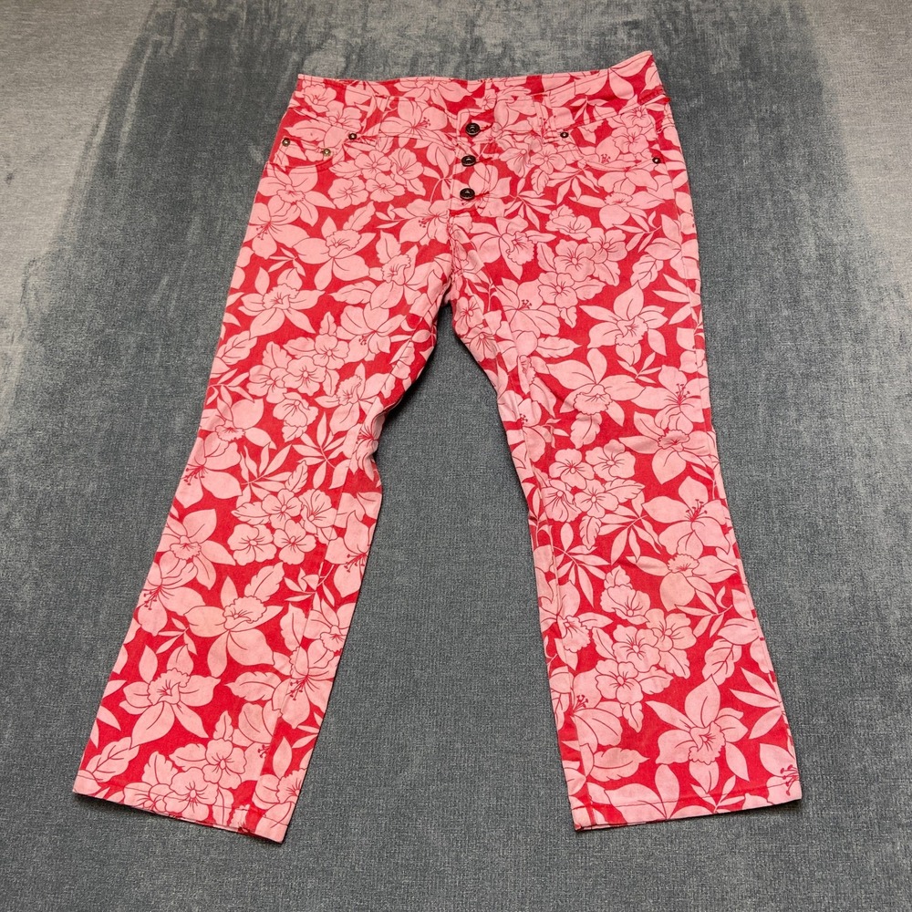 Lee Dungarees Bootcut Pants Womens 11 21.5x33 Pink Floral Cotton Button Fly